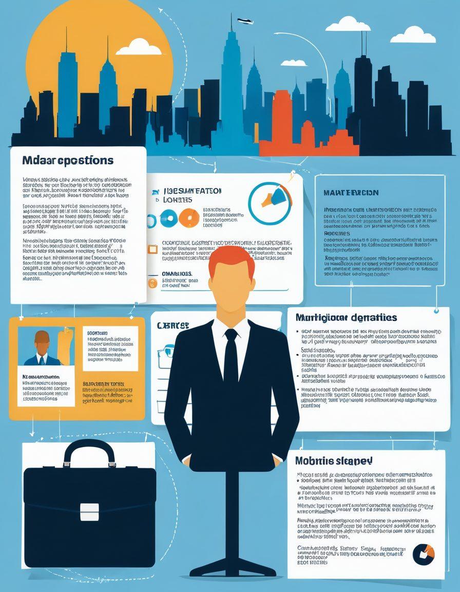 A detailed journey map showcasing the transition from job application to interview, featuring a professional CV at the center. Include symbols such as a laptop, a magnifying glass, a briefcase, and an interview setting with people in business attire. The background should depict a city skyline representing career opportunities. Create a warm, inviting atmosphere with bright colors. vector art. vibrant colors.